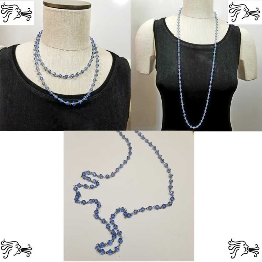 36" 5mm Faceted Blue Crystal Bicone Necklace